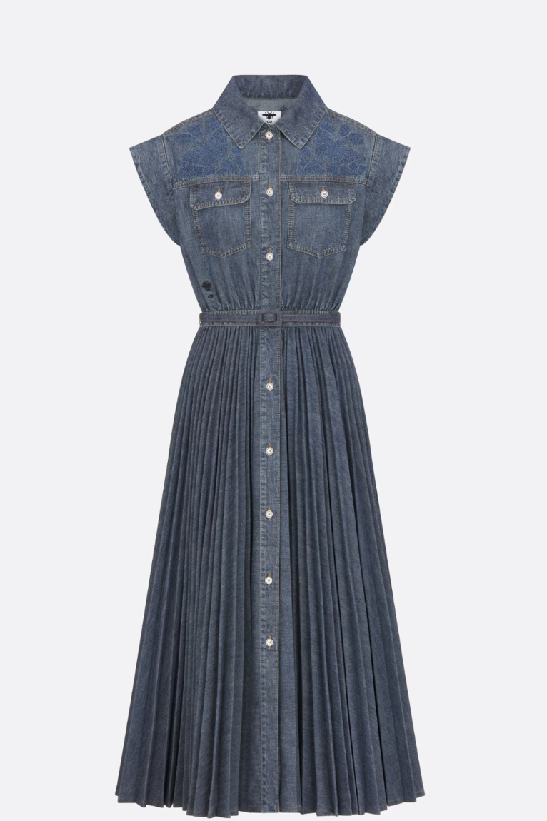 Christian Dior Embroidered Shirt Dress in Blue Cotton Denim — UFO